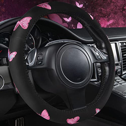 Pink Embroidery Butterfly Steering Wheel Cover