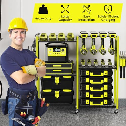 Heavy Duty Power Tools Organizer Cart with Charging Power Strip