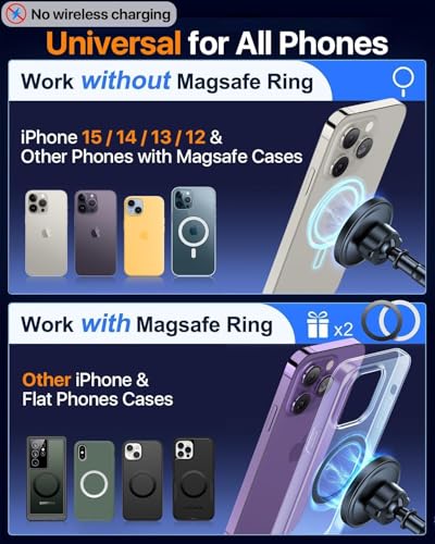 Military Grade】HTU for MagSafe Car Mount【Upgraded Strongest Suction】Magnetic Phone Holder Cell Stand for Dashboard Windshield Vent