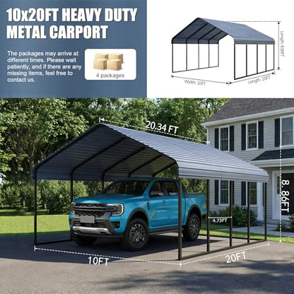 10x20 ft Heavy Duty Metal Carport with Vertical Roof Design