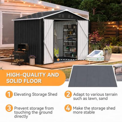 7'x6' Shed with Floor Galvanized Steel Outdoor Storage Shed Black