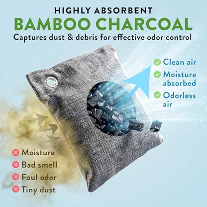 Activated Bamboo Charcoal Odor Absorber Bags for Strong Odors (8 Count)