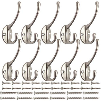 10 Pack Silvery Double Coat Hooks Utility Hooks for Coat (10 Count)