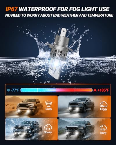 H4/9003/HB2 Fog Light Bulbs, 50000LM 6500K Cool White, 1:1 Mini Size, H4 Bulb with 13000RPM Cooling Fan, 3 Mins Plug-N-Play, IP67 Waterproof Non-polarity, Pack of 2