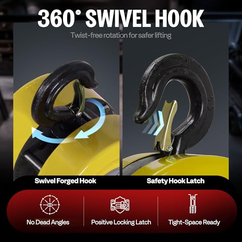 Hand Chain Hoist 1 Ton 2200 Lbs Capacity 10 Feet with 2 Hooks
