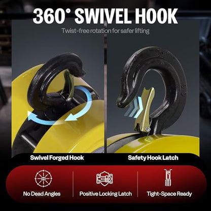 Hand Chain Hoist 1 Ton 2200 Lbs Capacity 10 Feet with 2 Hooks