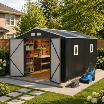 10x10 FT Metal Storage Shed with Reinforced Frame