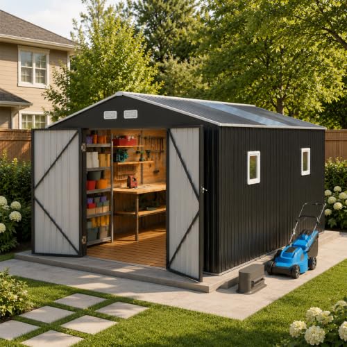 10x10 FT Metal Storage Shed with Base Frame Kit