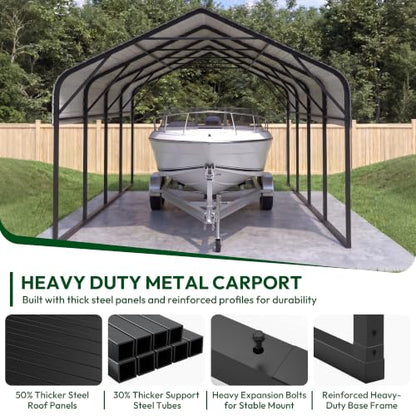 12x20 FT Heavy Duty Metal Carport with Galvanized Roof & Sidewalls