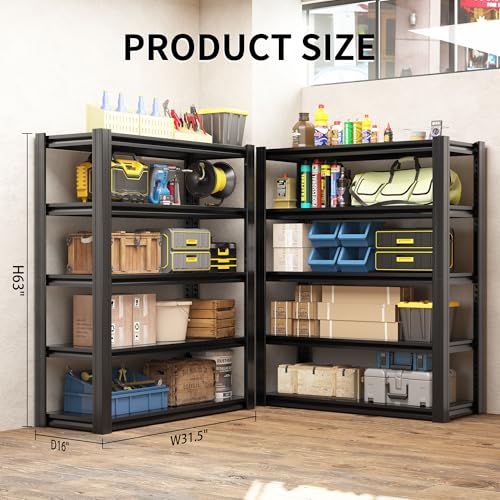 63" H Heavy Duty Garage Shelving 3000LBS Storage Shelves Adjustable 5 Tier Metal Shelving Unit (5 Count)