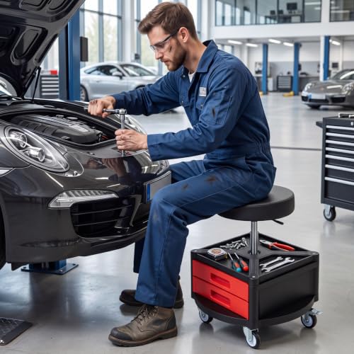 Rolling Mechanic Stool with Padded Seat