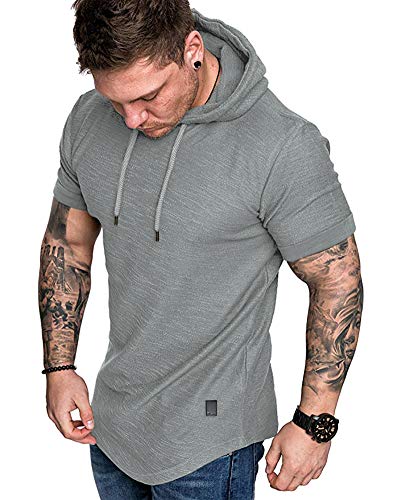 Mens Fashion Hoodies Sport Pullover Solid Color Shirt Workout Lightweight Tops Light Grey