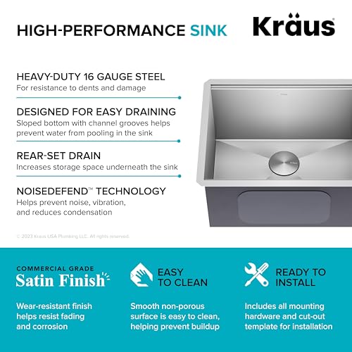Kore 23 Inch Undermount Workstation Single Bowl 16 Gauge Deep Laundry Utility Stainless Steel Kitchen Sink with Accessories