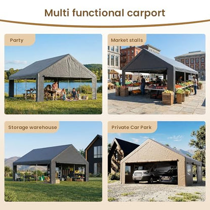 20×20 FT Storage Shelter Outdoor Gable Roof Carport with Removable Side Walls
