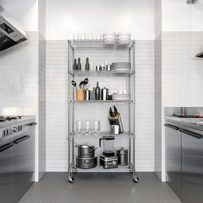 5-Tier NSF-Certified Steel Wire Shelving, 36"W x 14"D x 75.5"H, Silver