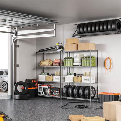 1400 LBS Garage Black Shelving Wide Storage Shelves 4 Tier Adjustable Heavy Duty Metal Wire Rack Standing Shelf Unit for Kitchen Office College Dorm Garage Warehouse 15.8" x 45.8"x 59.4"