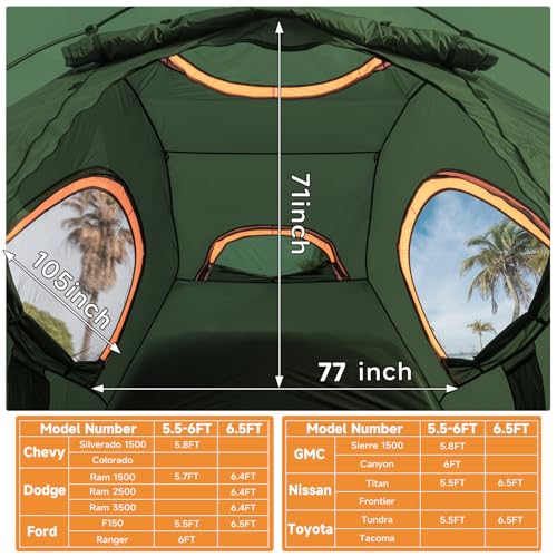 Truck Bed Tent Fits 6.5ft Truck Bed