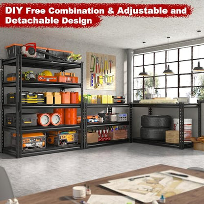 72.1" H Garage Shelving 2000LBS Storage Shelves Heavy Duty Metal Shelving 5 Tier Garage Storage Shelves for Commercial Warehouse Pantry Kitchen 72.1" H x 40.1" W x 18.1" D (5 Count)