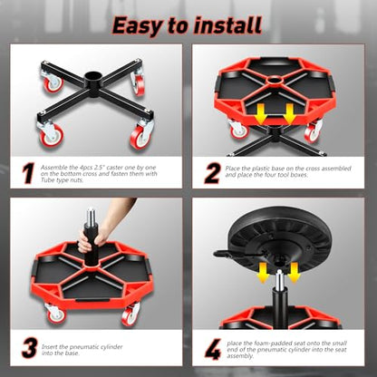 TOOLS 00253 Adjustable Height Pneumatic Garage Seat Rolling Mechanic Stool with Tool Tray Storage