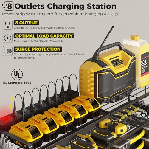 Power Tool Organizer Wall Mount with 4 Racks and 8 Cordless Drills