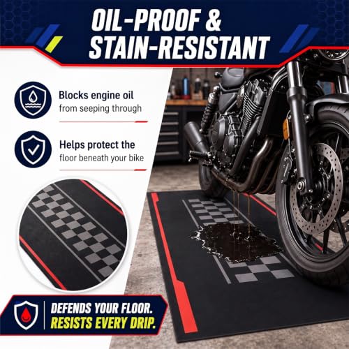 Motorcycle Mat Garage Floor Rug Washable Parking Mats for Garage Floors Non Slip Oil Absorbent Pad Rubber Backing Layer Protects Floor