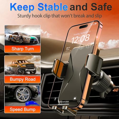 Cell Phone Holder [Never Fall Upgrade Clip] Phone Holder Car Automobile Air Vent Hands Free for Car Fit Car Phone Holder Mount for All for iPhone Android Smartphone