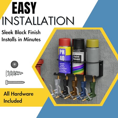 Wall Mount Air Tool Holder with 3 Aerosol Can Storage