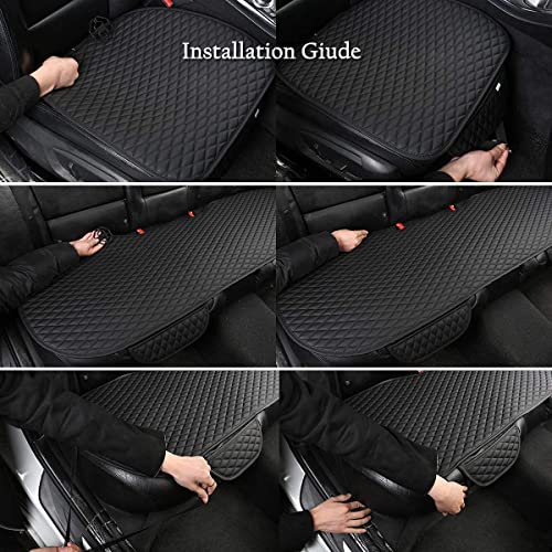 Pu Leather Car Seat Bottom Covers Protectors Include 1 Pair Front Driver Seat Pad Mat and 1 Rear Bench Cover Universal Fit 90% Vehicles