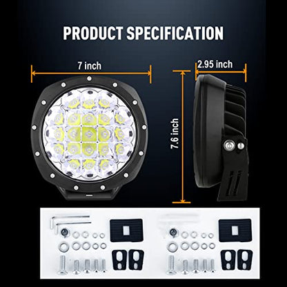 7Inch Round LED Offroad Lights 2PCS 210W 32000LM Super Bright LED Off Road Lights Driving Lights Round Waterproof IP68 IP69K 12V 24V for Pickup Trucks SUV ATV UTV 4x4