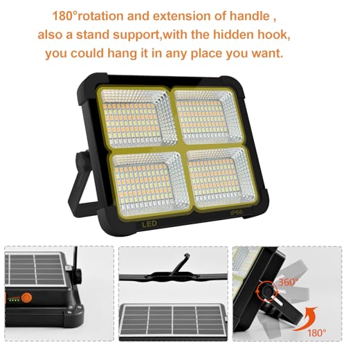 Portable LED Work Solar Light 100W 16500mAh 10000 LM with Stepless Brightness Job Site Battery Rechargeable LED Floor Light for Emergency Worklight for Hurricane