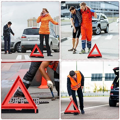 24 Pcs Warning Triangle Dot Approved Foldable Emergency Safety Triangles Reflective Road Safety Triangle with Carrying Case Heavy Base Roadside Warning Sign for Car Truck