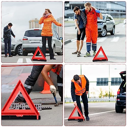 9 Pcs Warning Triangle Dot Approved Foldable Emergency Safety Triangles Reflective Road Safety Triangle with Carrying Case Heavy Base Roadside Warning Sign for Car Truck