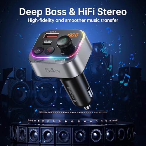 Bluetooth 5.4 FM Transmitter Car Adapter 54W