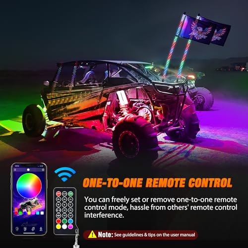 2PCS 3FT RGB LED Whip Light and 8 PCS Rock Lights Combo Kit