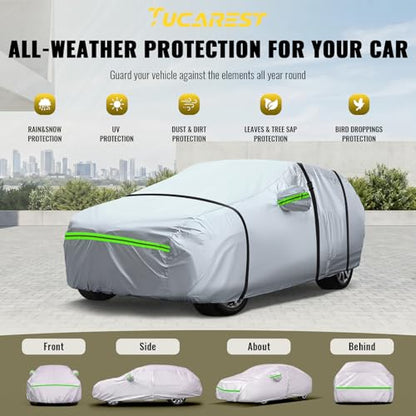 6 Layers Premium Full Car Cover Hard Shell Zipper Design Waterproof All Weather Weatherproof UV Sun Protection Snow Dust Storm Resistant Outdoor with Straps