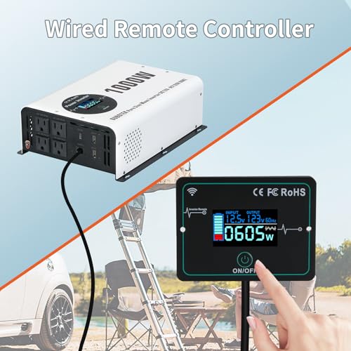 1000W Power Inverter Pure Sine Wave 12V DC to 120V AC