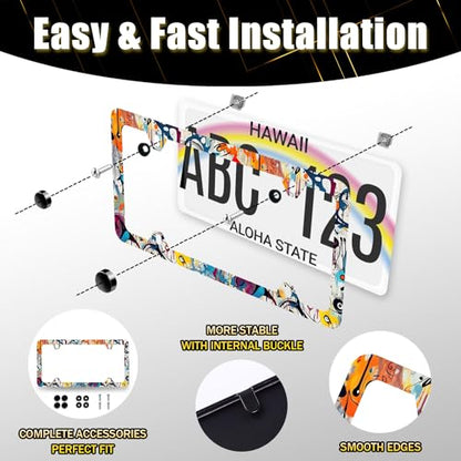 Stainless Steel Abstract Graffiti License Plate Frame 12.3 x 6.3 Inch