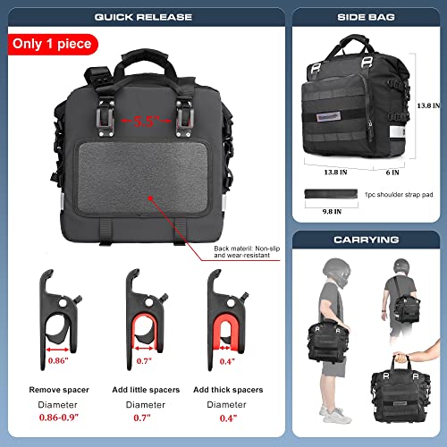 Motorcycle Saddlebag Waterproof Motor Luggage Pack Quick Release Motorbike Side Bag 20L Fits Most Adventure and Sports Bike Motorcycle Racks