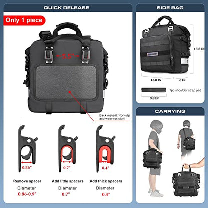 Motorcycle Saddlebag Waterproof Motor Luggage Pack Quick Release Motorbike Side Bag 20L Fits Most Adventure and Sports Bike Motorcycle Racks