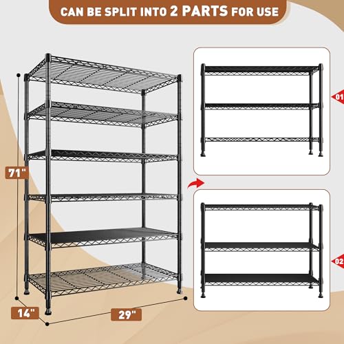 71" H 6 Tier Heavy Duty Wire Shelving