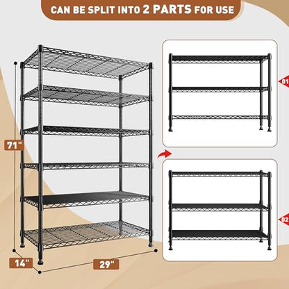 71" H 6 Tier Heavy Duty Wire Shelving