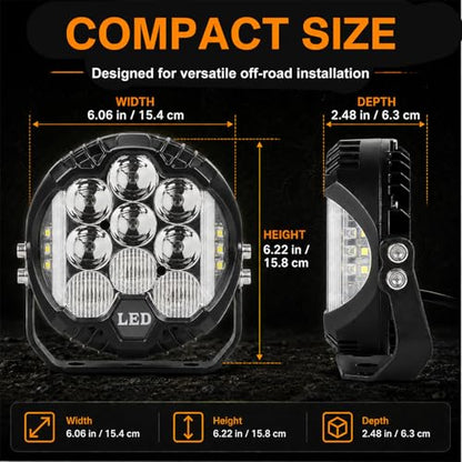 4PCS 7 Inch White Round Side Shooter Offroad Fog Lights Amber DRL 90W 3 Modes 270° Wide Range Super Bright LED Pods Light Kit with Wiring Harness for Pickup Truck ATV UTV SUV