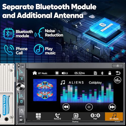 7" Double Din Car Stereo with Wireless Apple CarPlay & Android Auto