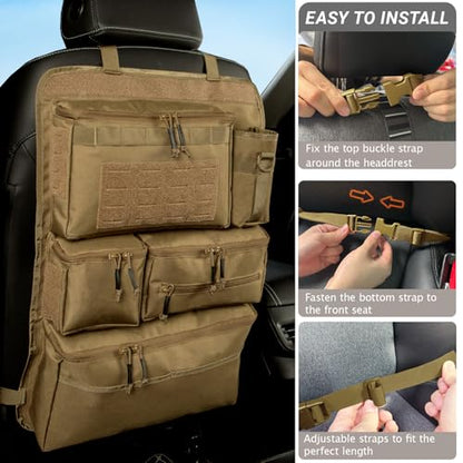 Tactical Seat Back Organizer Heavy Duty MOLLE Panel Organizer with Multiple Pockets & Hook Loop Panel for EDC Gear