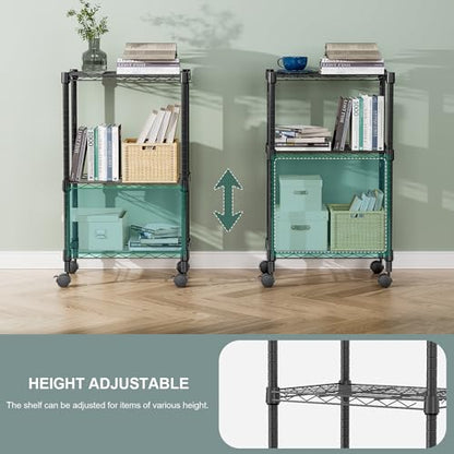3 Tier Shelf Metal Storage Shelves Wire Rack Closet Organizers with Wheel for Garage Kitchen Bathroom Laundry Black 11.8" D x 17.7" W x 29.8" H