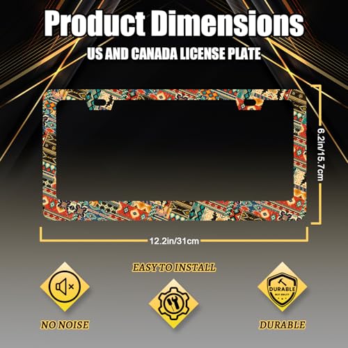 Stainless Steel Ethnic Tribal Texture License Plate Frame 12.2 x 6.2 Inch