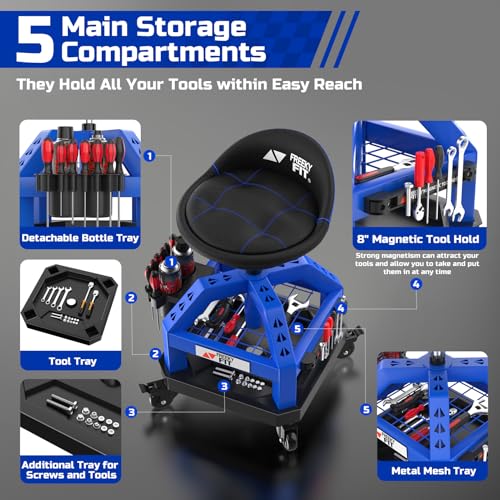 Rolling Shop Stool for Garage with Casters