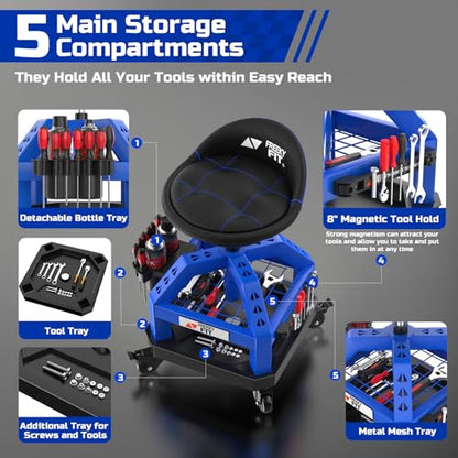 Rolling Shop Stool for Garage with Casters