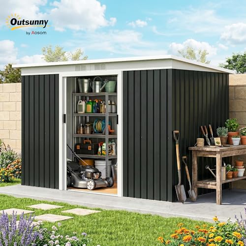 9' x 4' Outdoor Storage Shed Sloping Roof Lockable Door Gray