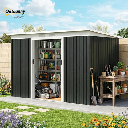 9' x 4' Outdoor Storage Shed Sloping Roof Lockable Door Gray